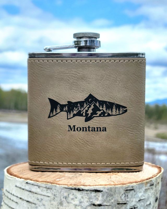 Trout Mountains Leatherette Flask Gray/Black