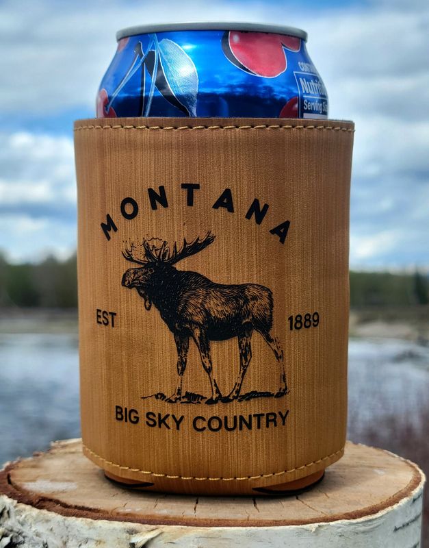 1889 moose Leatherette Coozie/Bamboo/Black