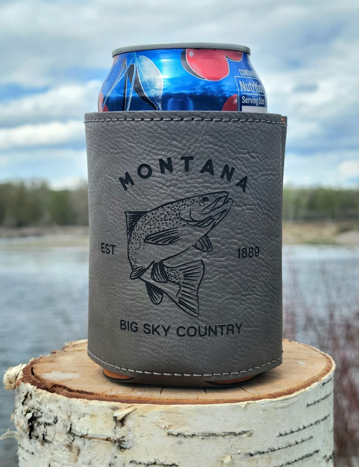 1889 Trout Leatherette Coozie/Gray/Black