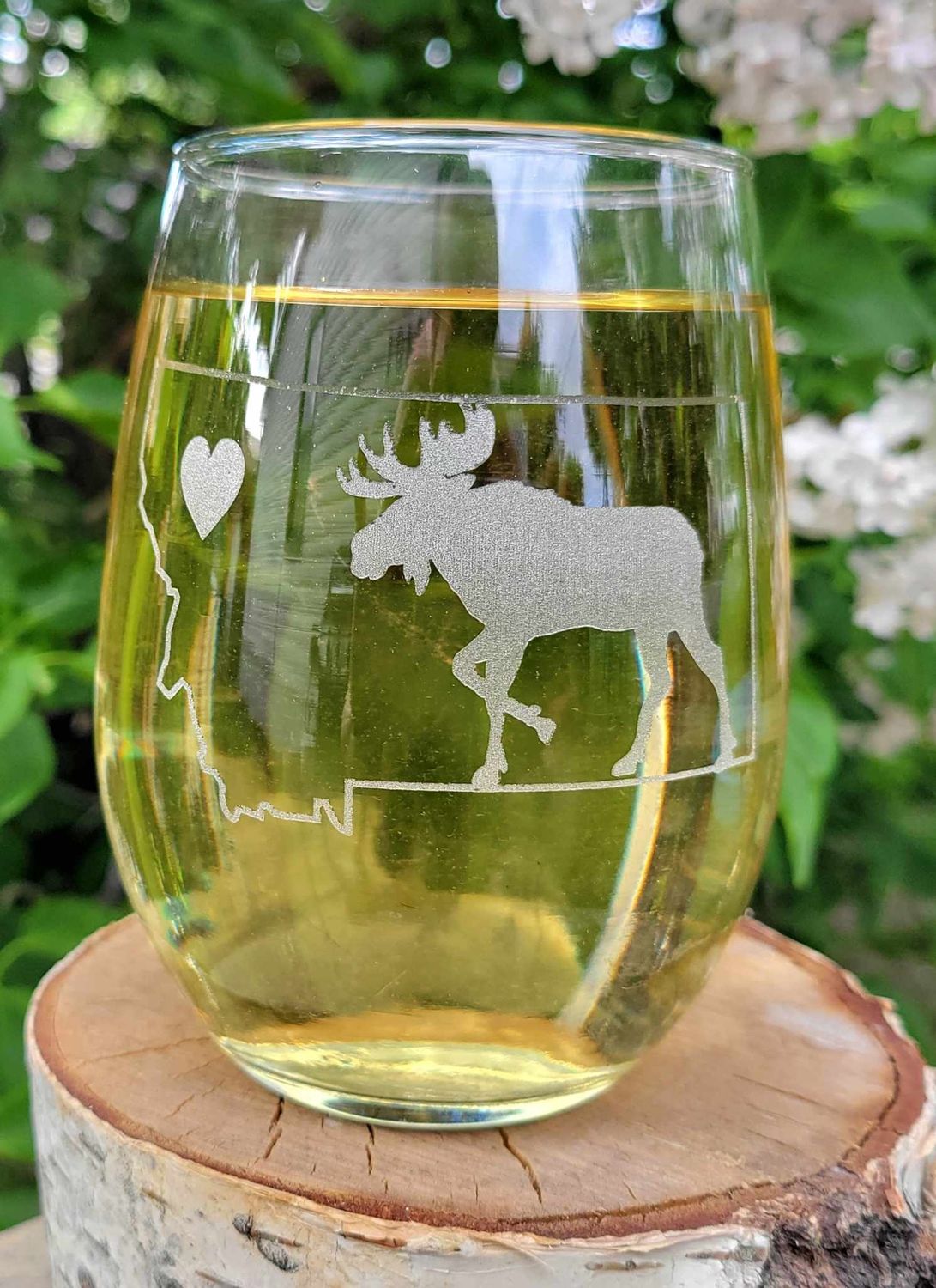 MT Moose Heart Stemless Wine Glass