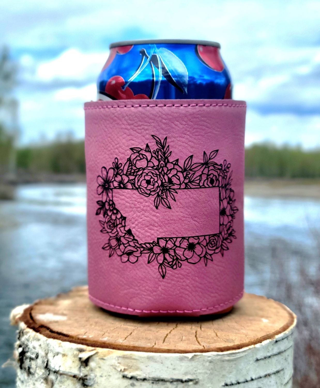 MT Floral Border Leatherette Coozie Pink/Black