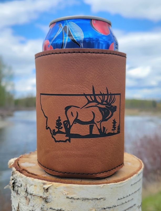 MT Elk Leatherette Coozie Light Brown/Black