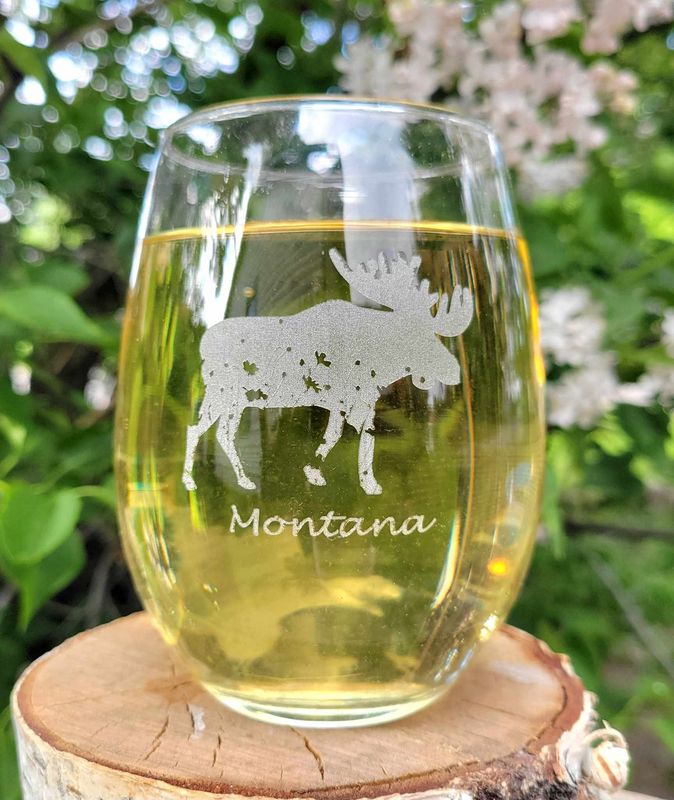 Floral Moose Stemless Wine Glass