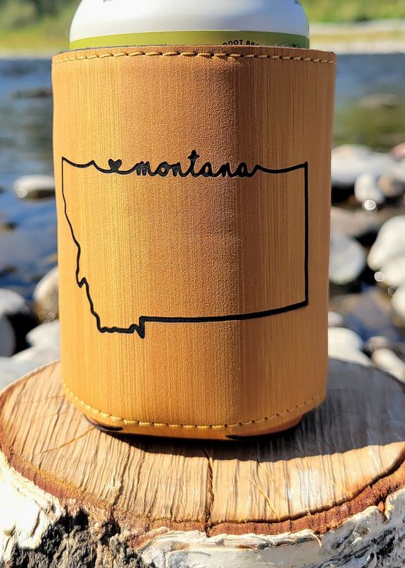 MT Cursive Leatherette Coozies Bamboo/Black