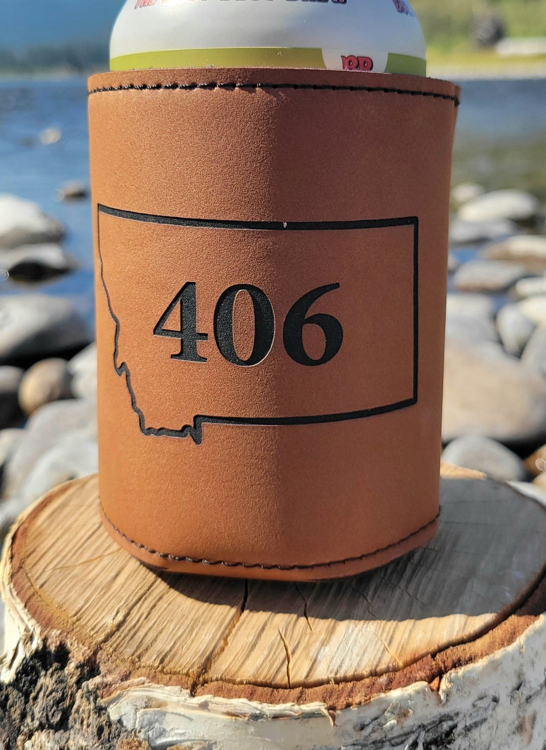 406 Leatherette Coozie/LghtBrown/Black