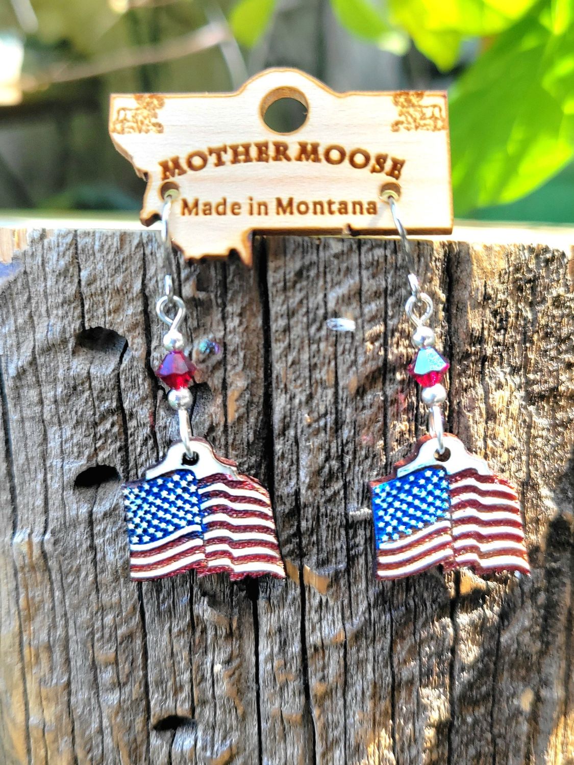 American Flag Wood Earrings