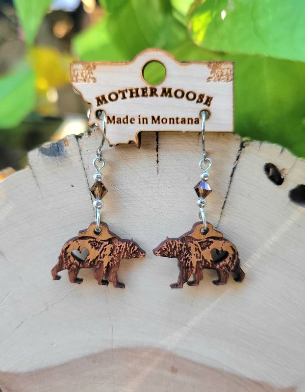 Grizzly Heart Wood Earrings