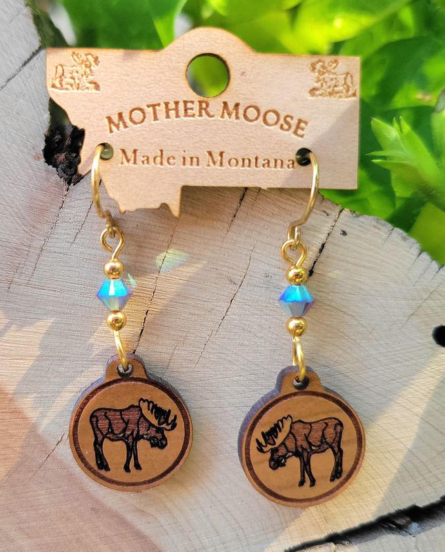 Wood Moose Earrings