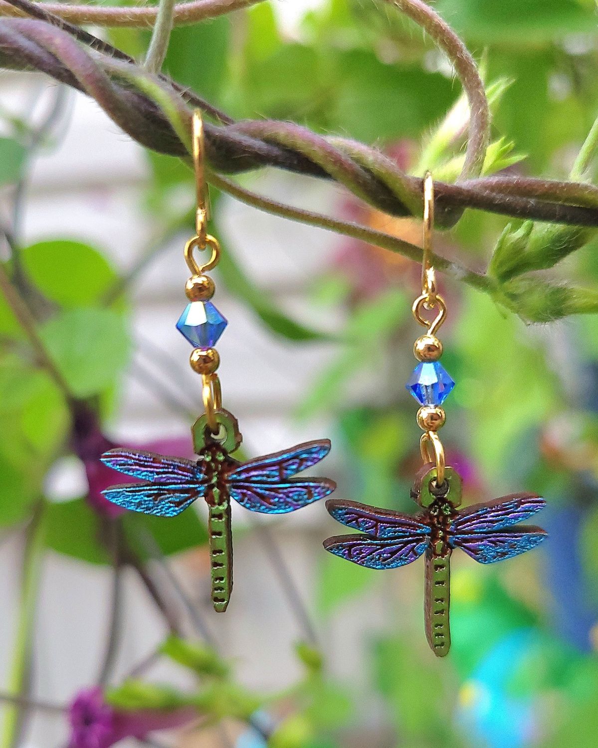 Wood Dragonfly Earrings