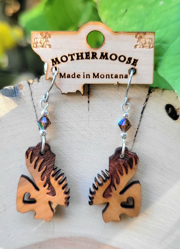 Wooden Moose w/ heart Earrings