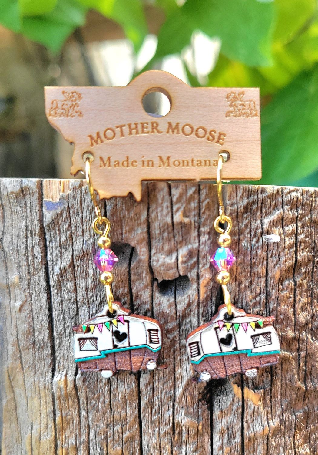 Vintage Camper Wood Earrings