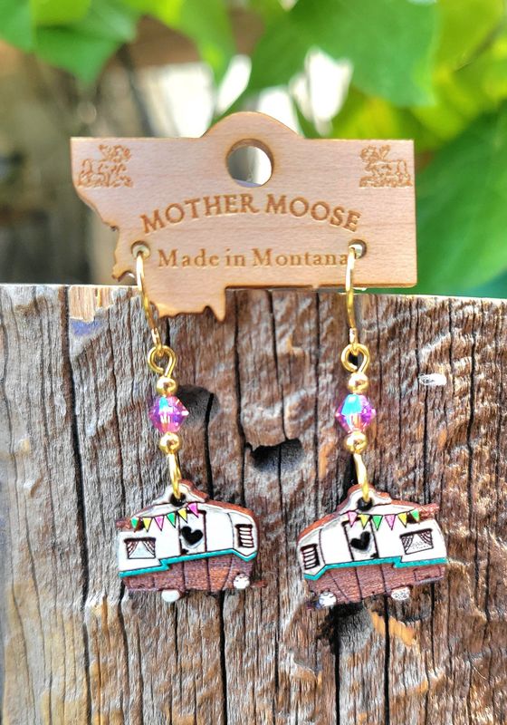 Vintage Camper Wood Earrings