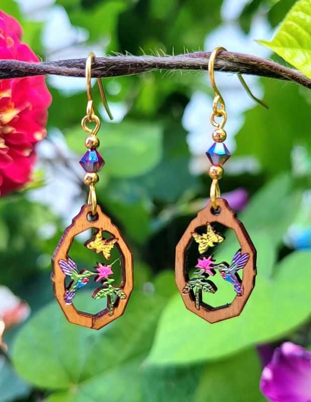 Wood Hummingbird Earrings