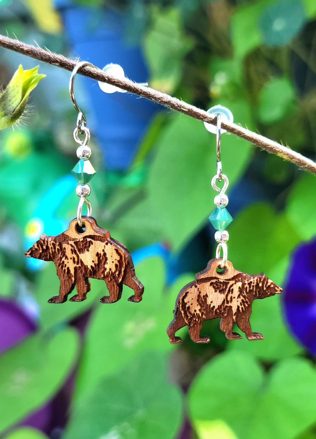 Wood Griz Bear Earrings