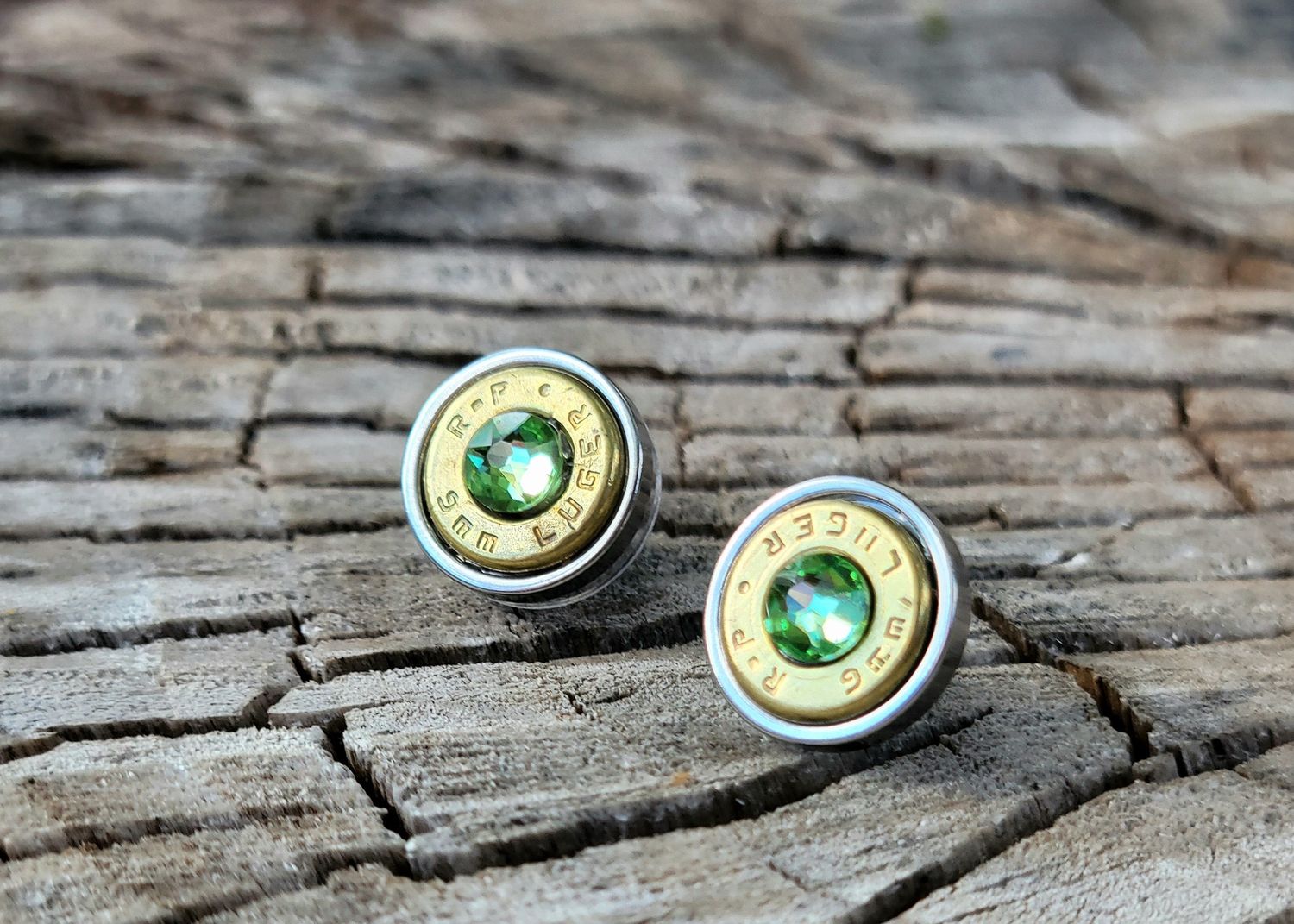 Small Bullet Post Earrings, Colour: Peridot