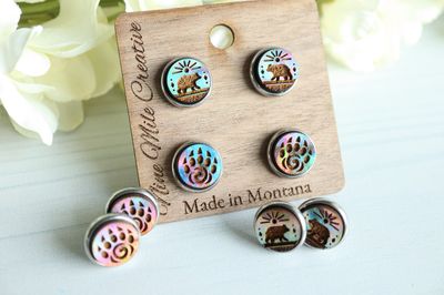 Bear and Bear Paw Stud Earrings - 2 Pairs