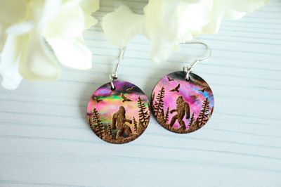 Bigfoot Wooden Earrings - Watercolor