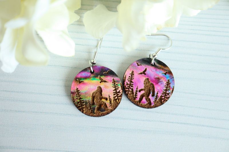 Bigfoot Wooden Earrings - Watercolor