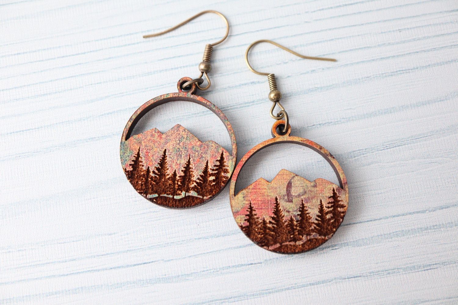 Weathered Mountains Wood Dangle Earrings