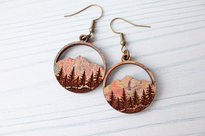 Weathered Mountains Wood Dangle Earrings