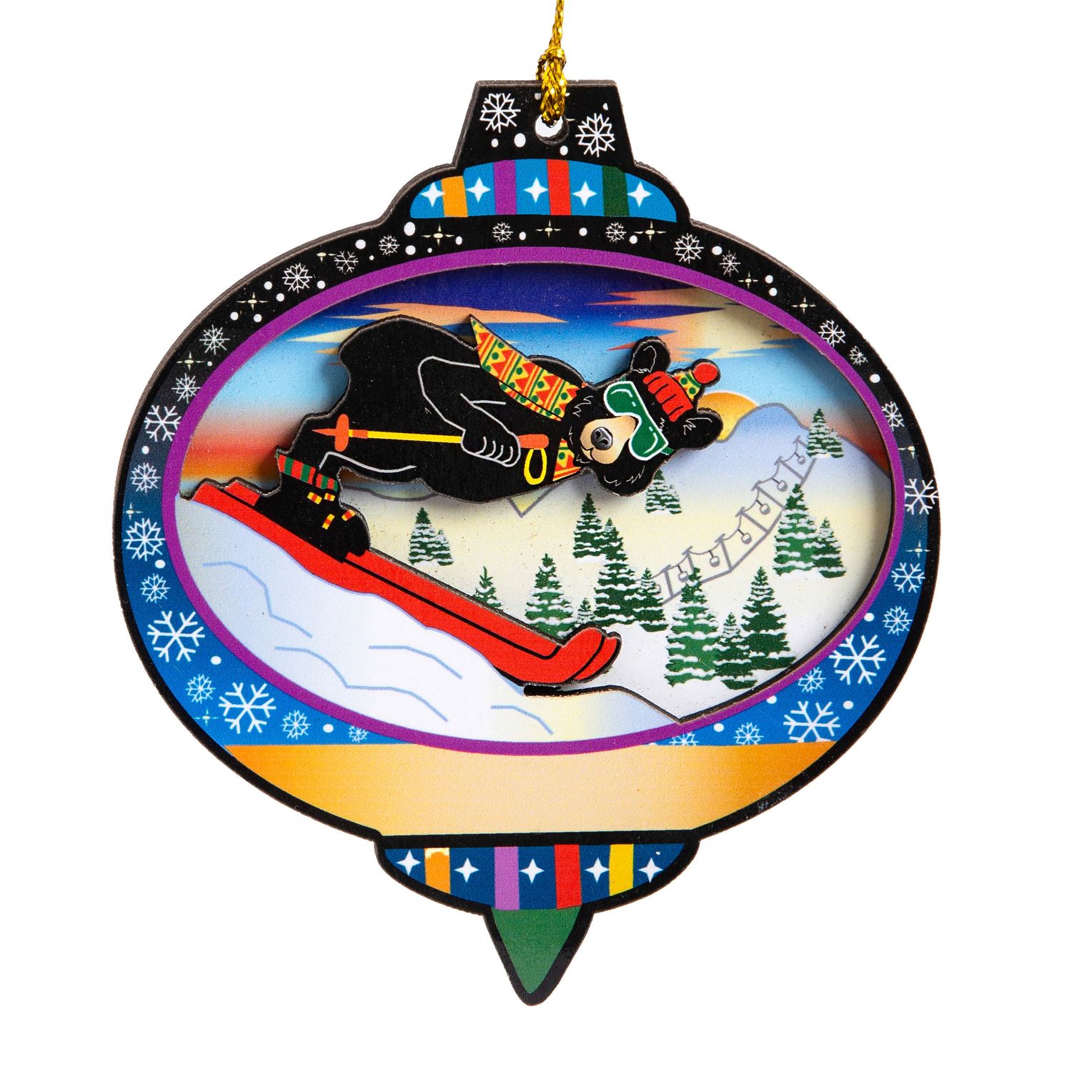 Fernie Ski Bear Wood Ornament