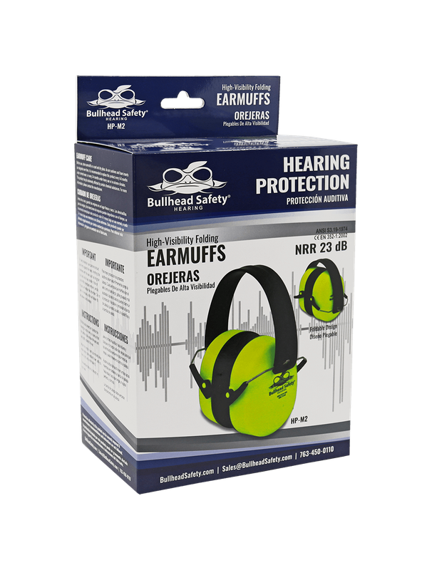 Bullhead Safety® Hearing Protection Premium High-Visibility Foldable NRR 23 dB Earmuffs - HP-M2