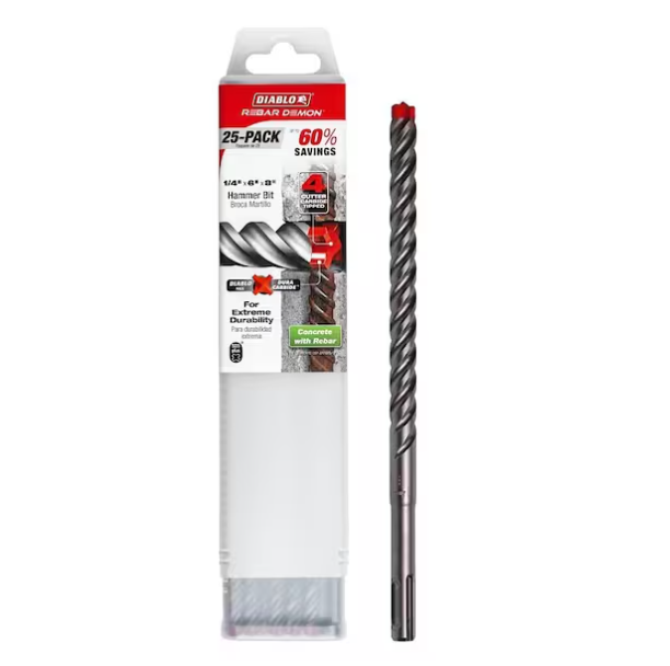 Diablo BULK (25Pcs)- Rebar Demon SDS-Plus 4-Cutter Full Carbide Head Hammer Drill Bit (5/32" - 1-1/4")