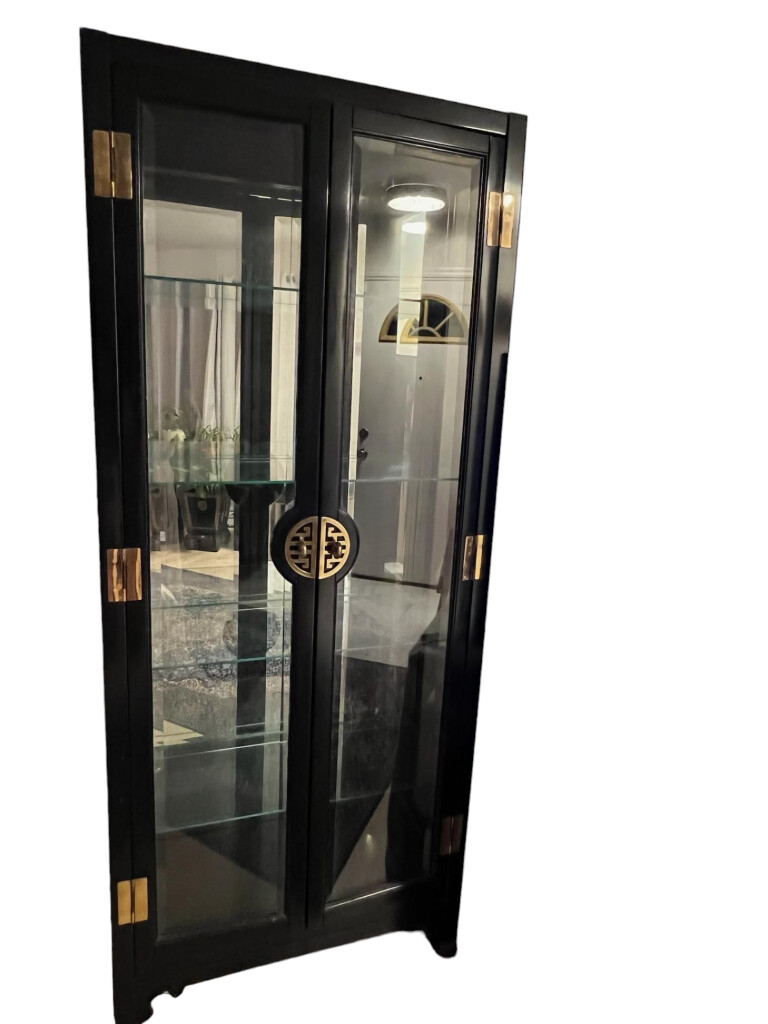 American Of Martinsville Luxury Black Lacquer Chinoiserie Curio