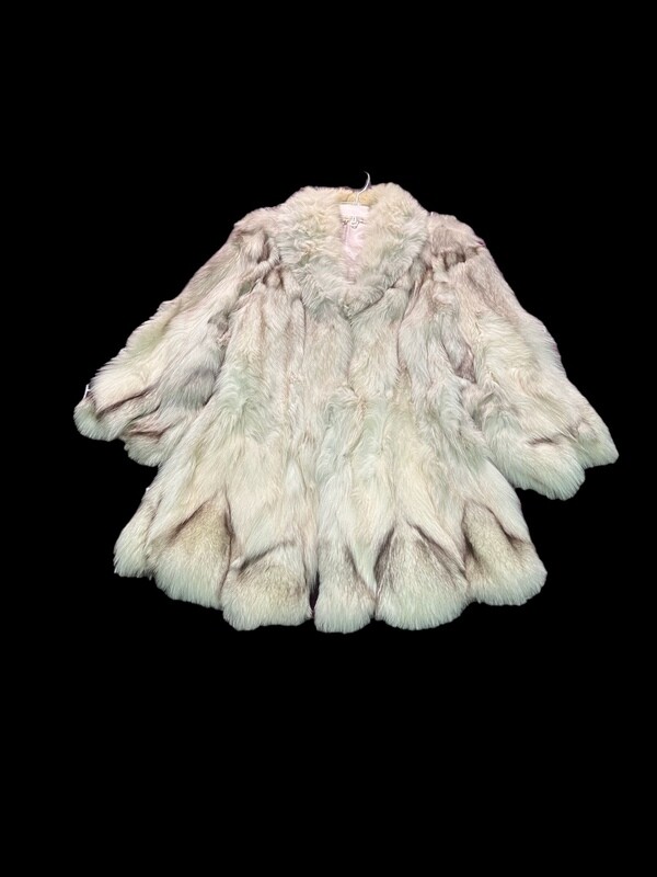 NATURAL BLUE FOX FUR 3/4 DESIGNER WOMEN’S FOX TAIL FUR COAT