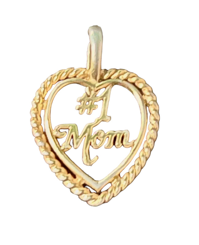 SOLID 14k  GOLD #1 MOM HEART PENDENT