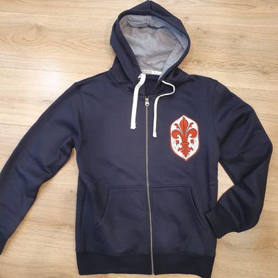 Felpa cerniera e cappuccio "Giglio Vintage" blu navy