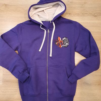 Felpa cappuccio e cerniera "Giglio e Leone" Viola