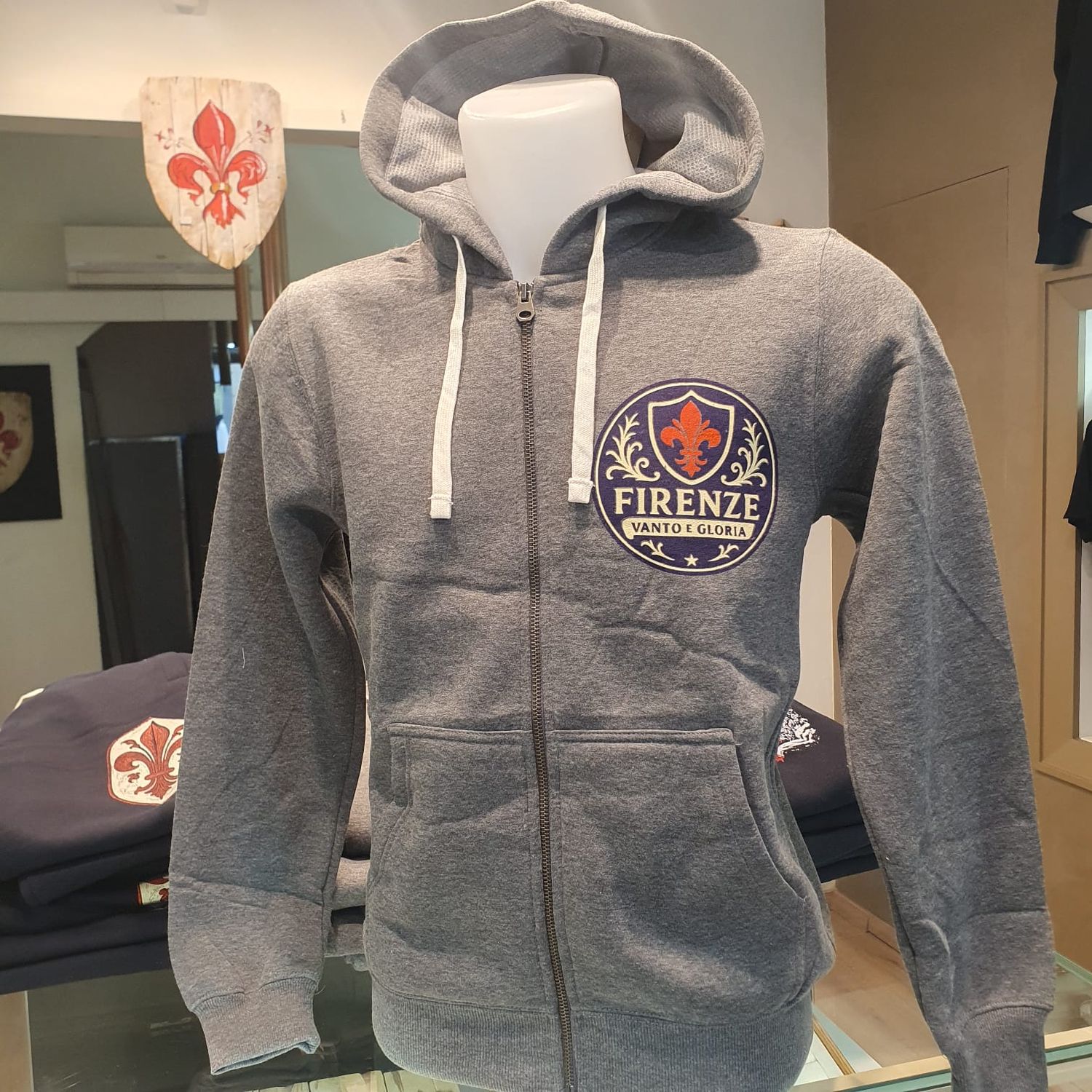 Felpa cerniera e cappuccio "Firenze" grigio melange