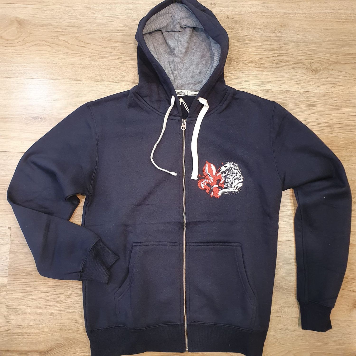 Felpa con cerniera e  cappuccio "Leone e Giglio" Blu navy
