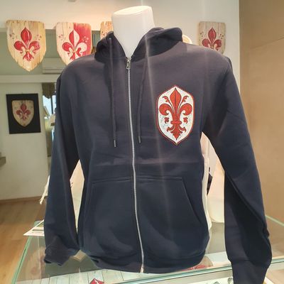 Felpa cerniera e cappuccio "Giglio Vintage" blu navy