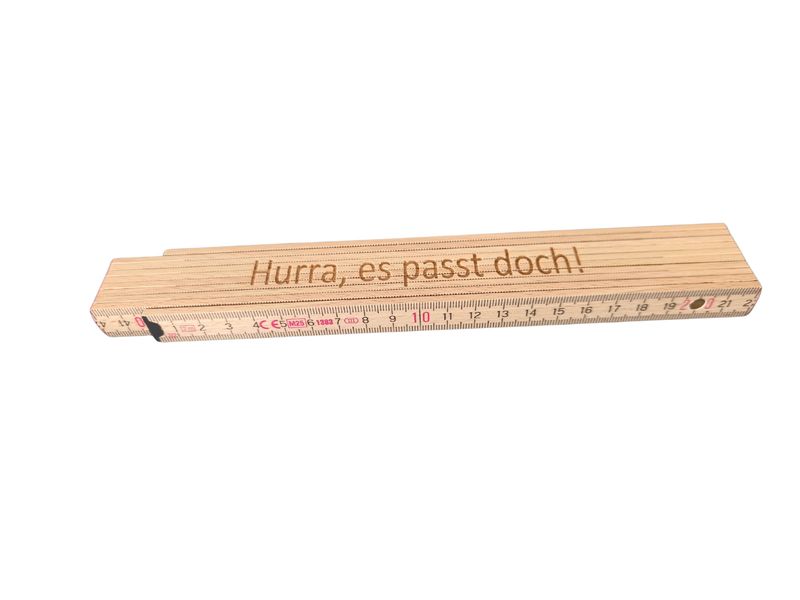 Holzmeterstab "Hurra, es passt doch!"