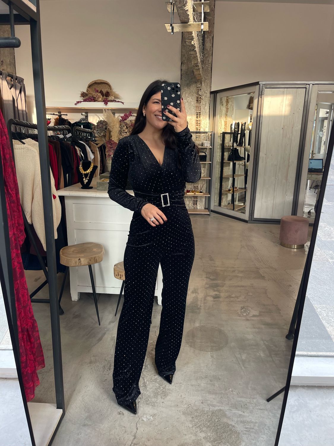 VELVET RHINESTONES JUMPSUIT
