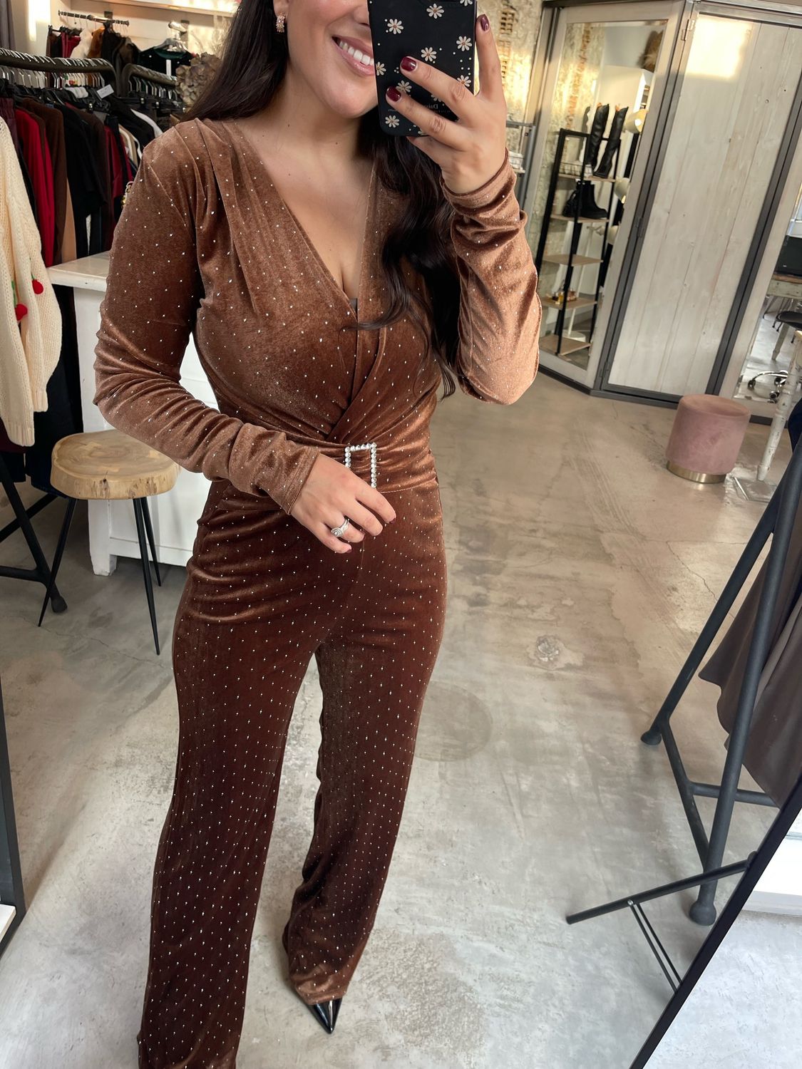 VELVET RHINESTONES JUMPSUIT