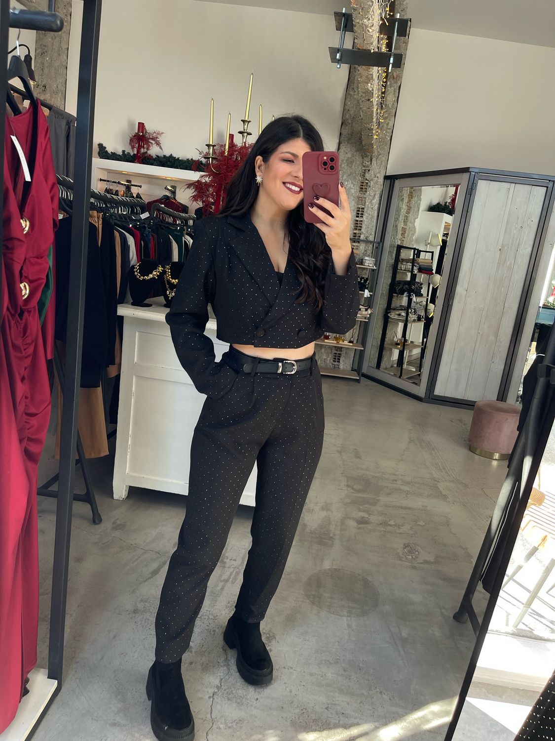 RHINESTONES CROPPED BLAZER SUIT