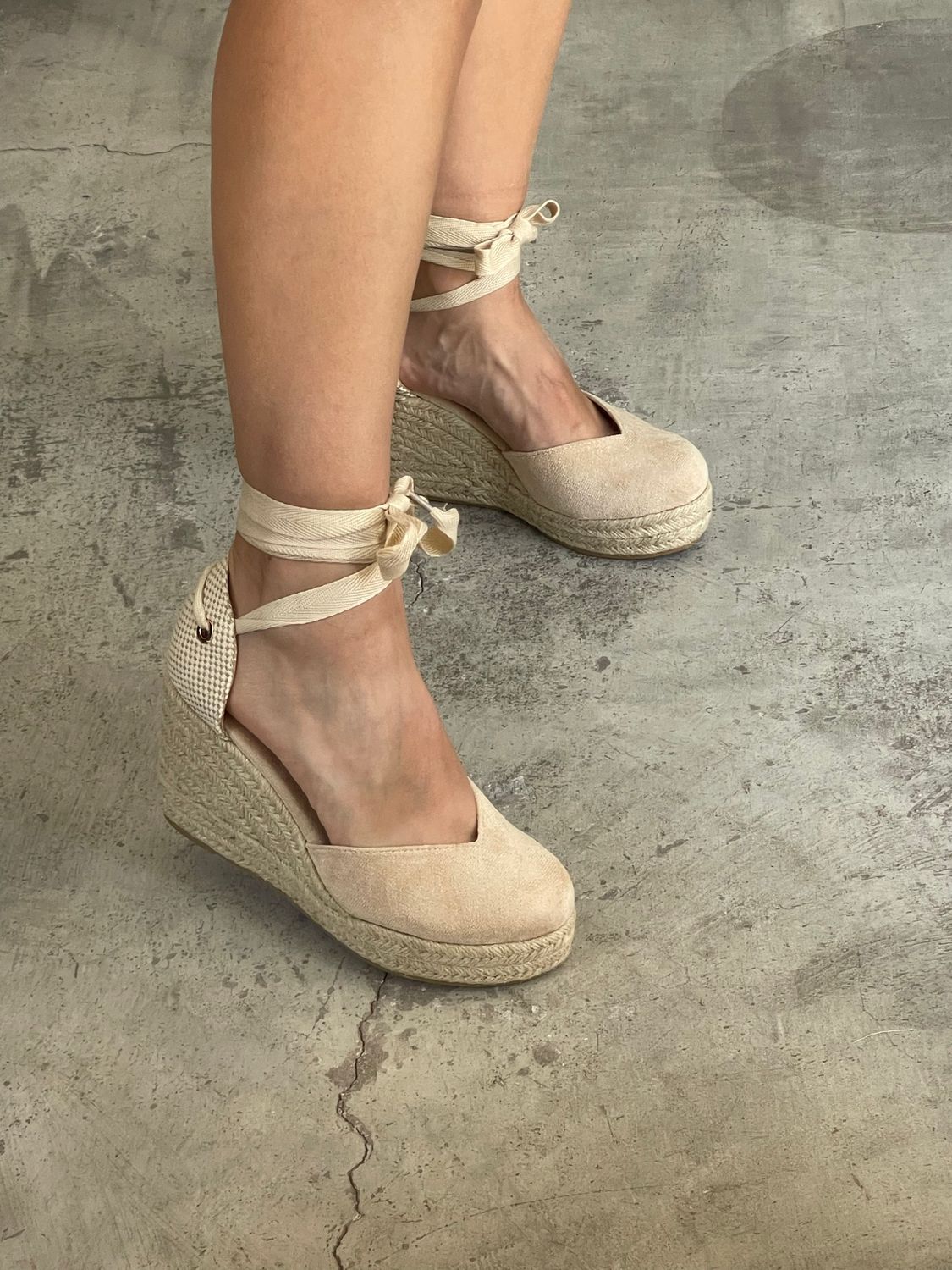 LACE UP ESPADRILLE WEDGES BEIGE