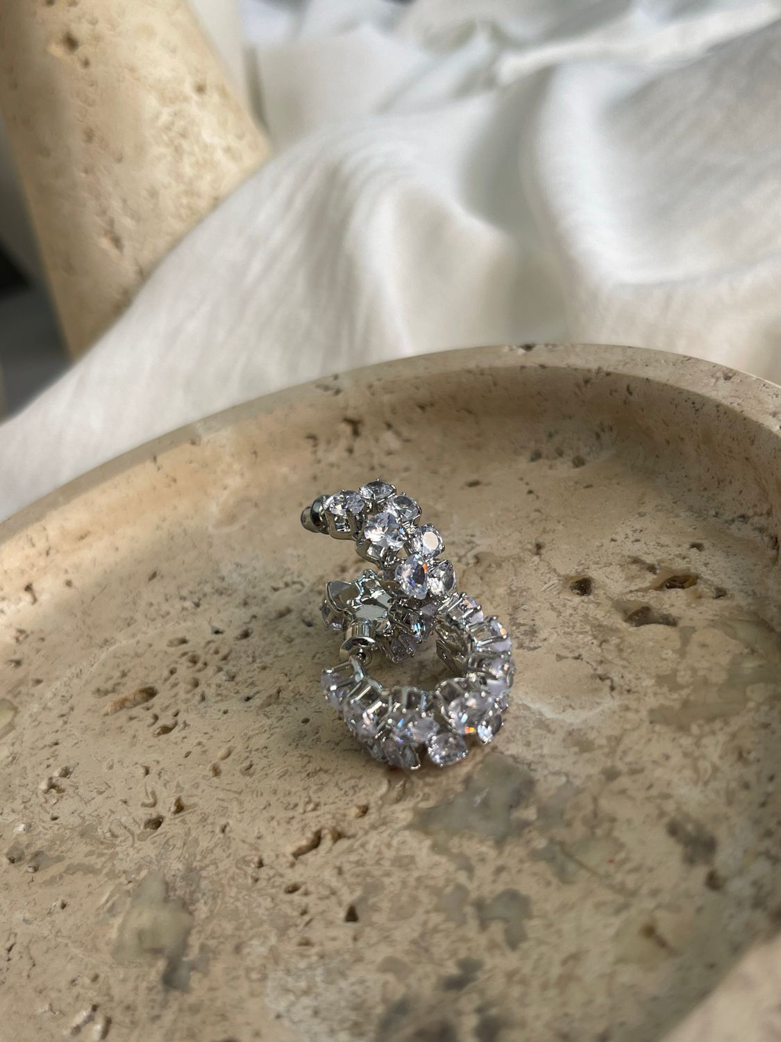 RHINESTONE SILVER HOOPS EARRINGS