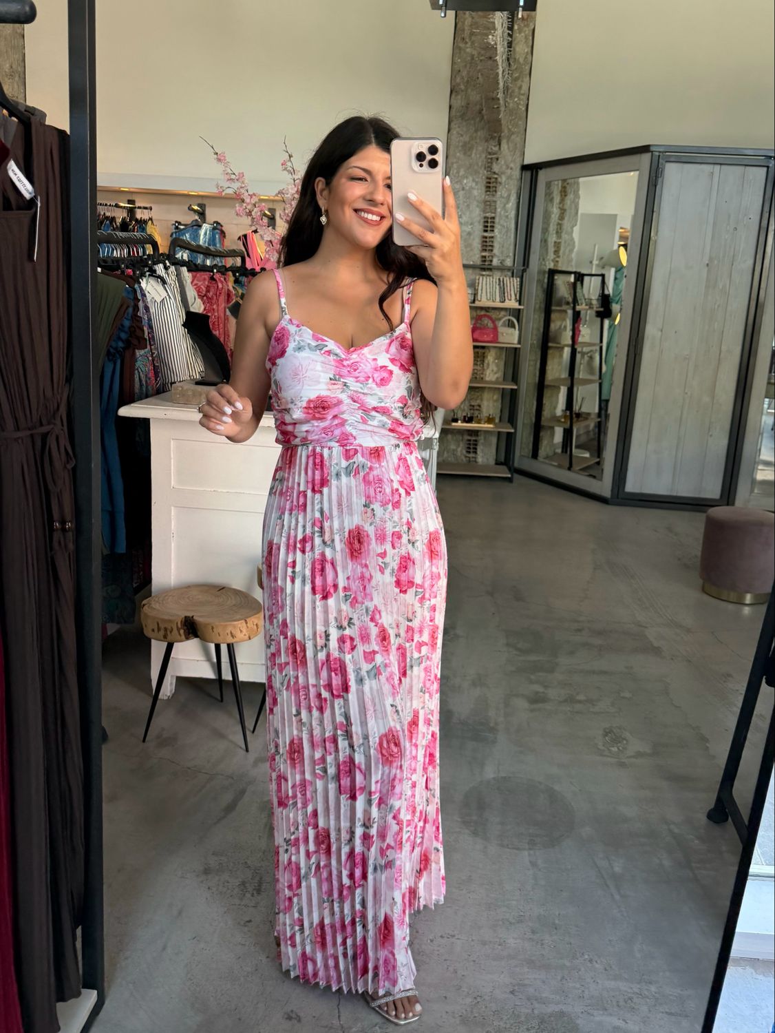 LILY PLEATED FLORAL MAXI DRESS