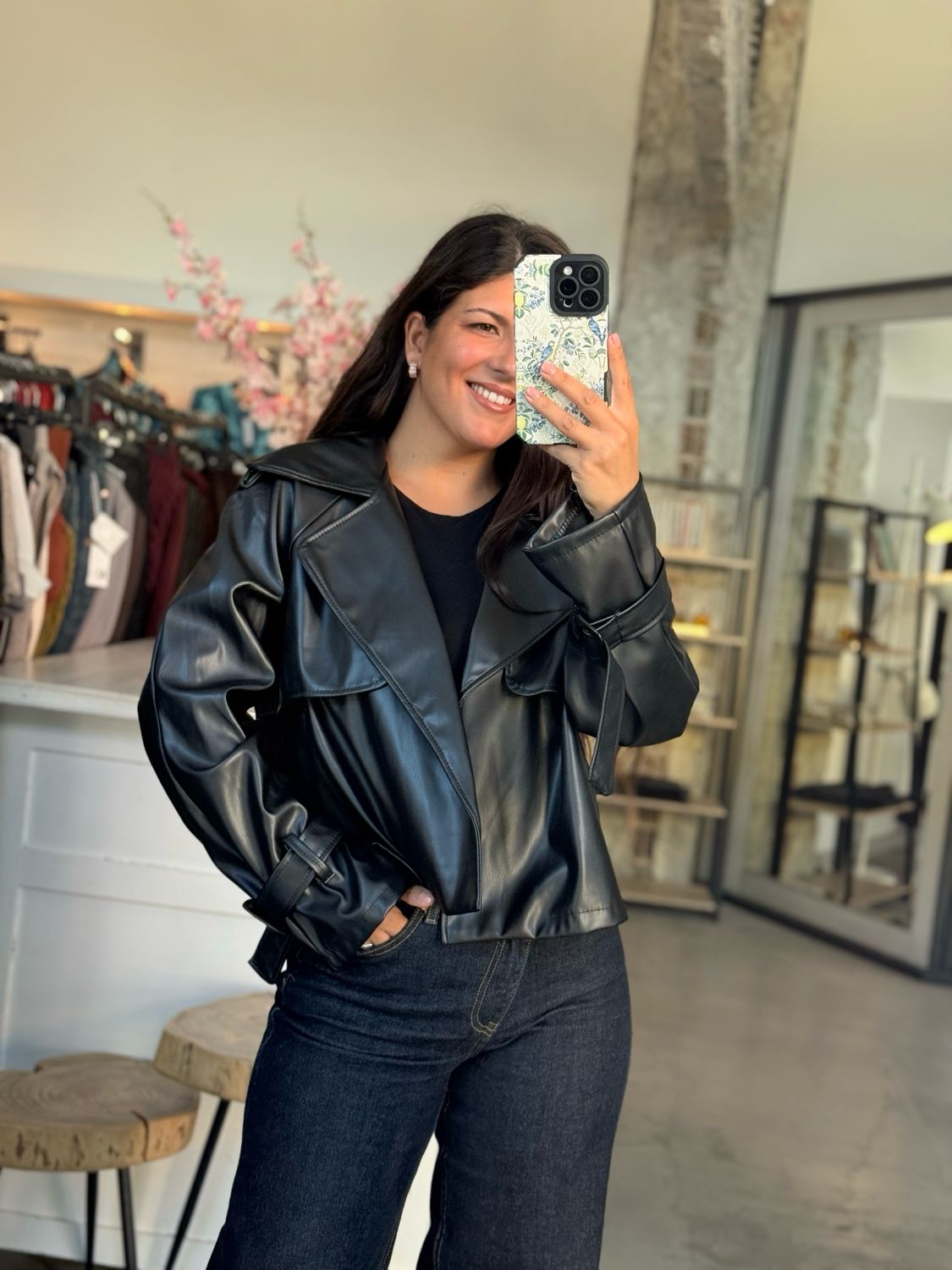 FAUX LEATHER TRENCH JACKET