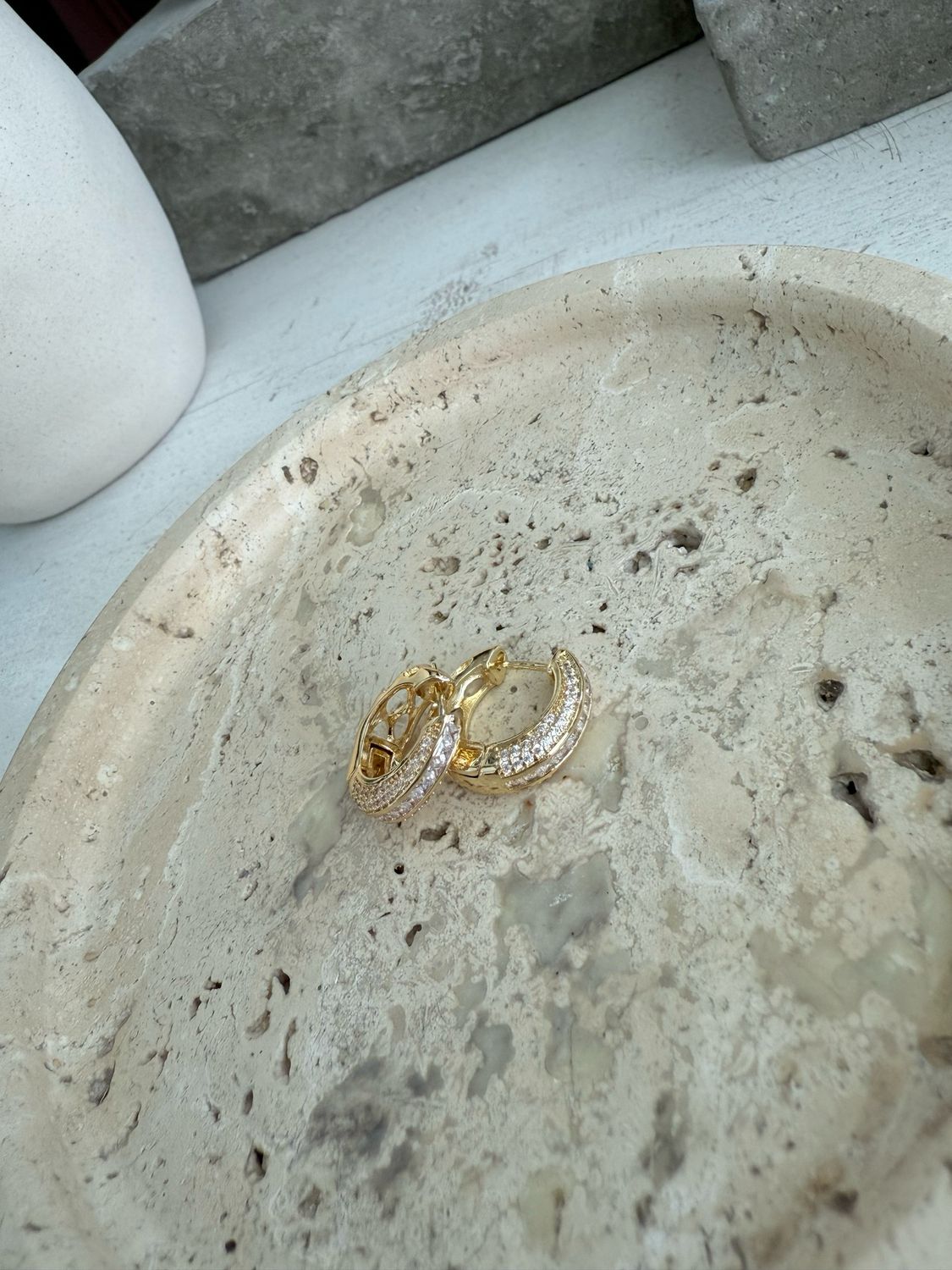 HALF RHINESTONES HOOPS EARRINGS