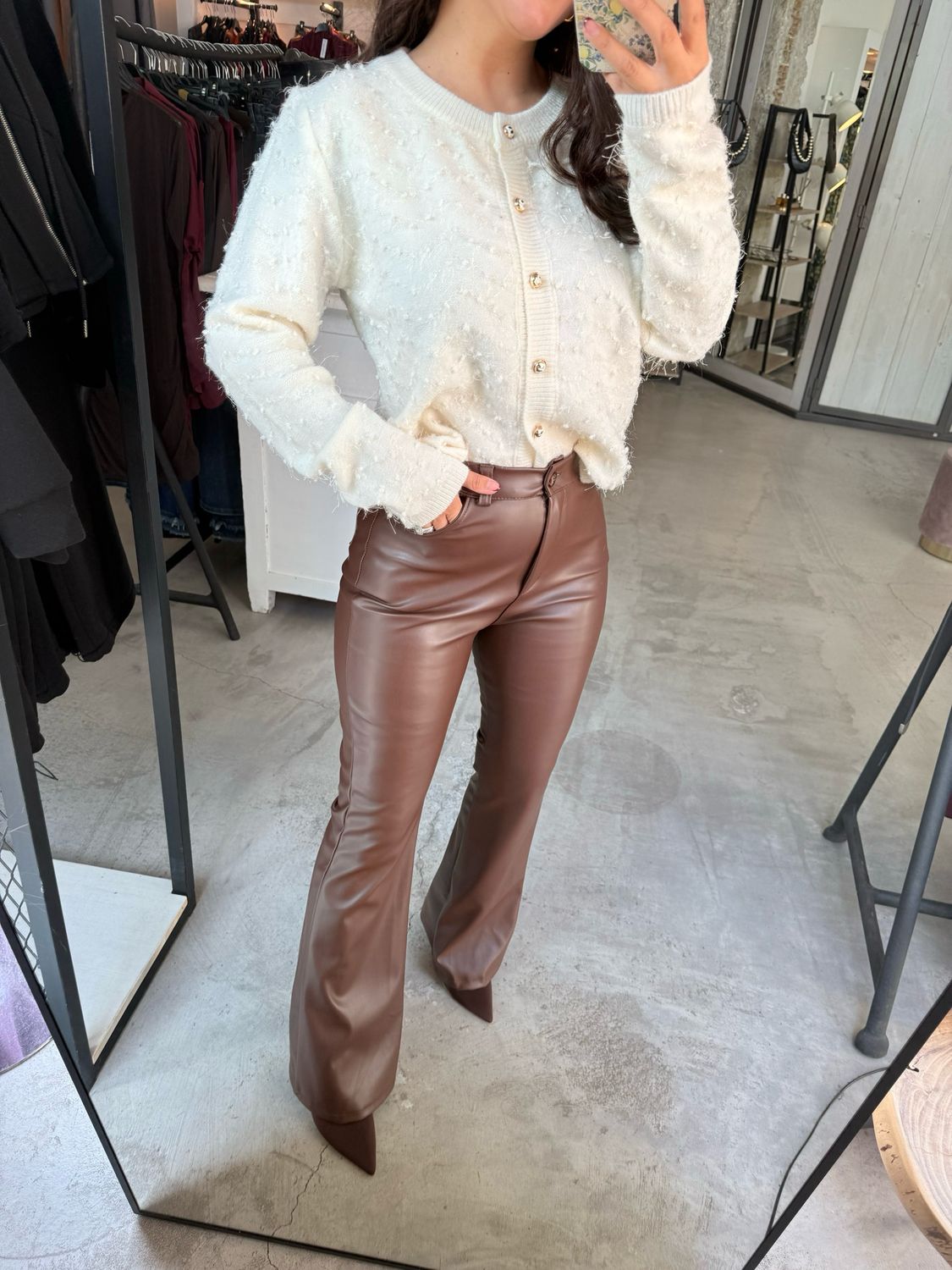 FLARED FAUX LEATHER PANTS