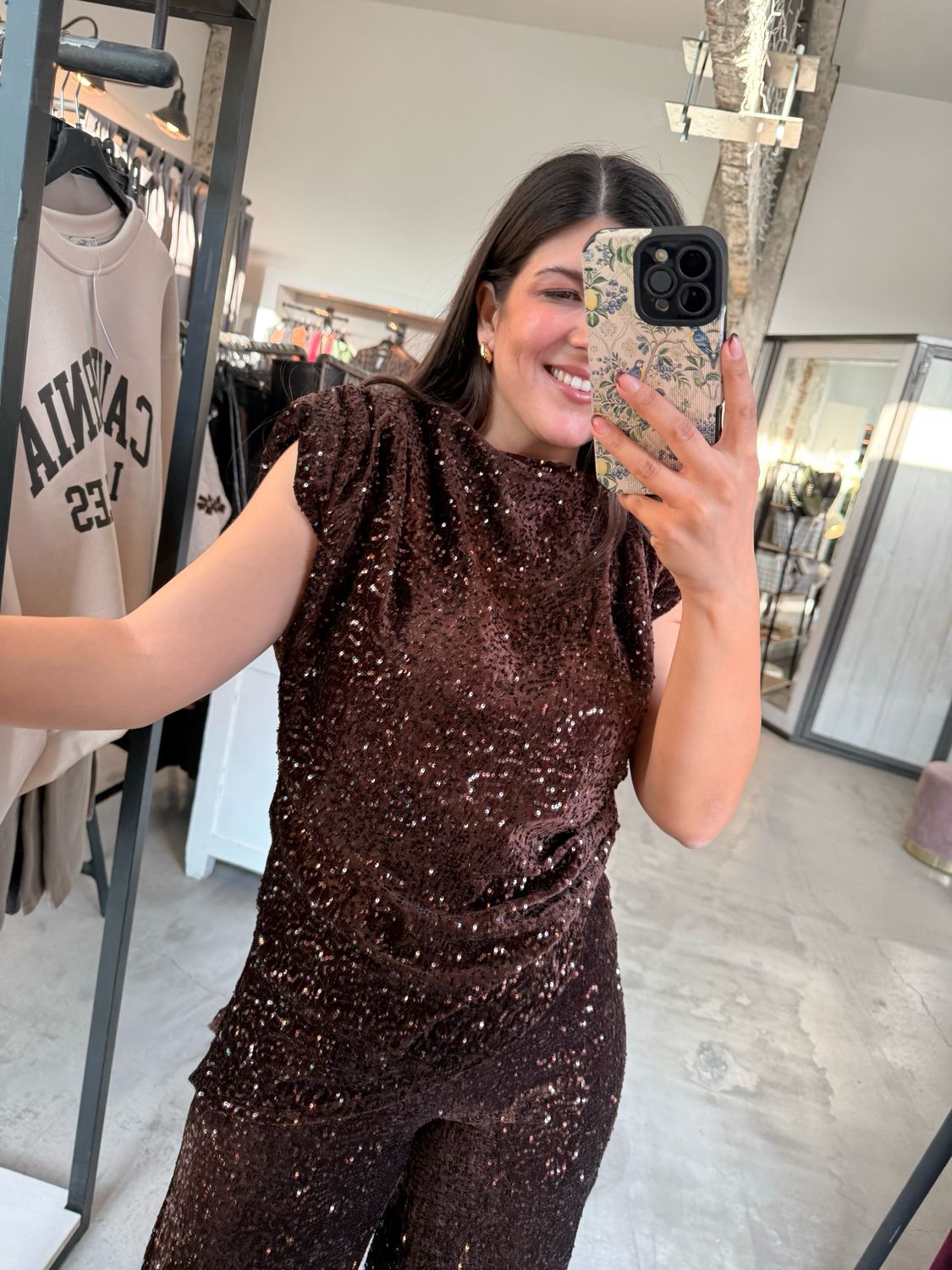 SEQUIN VELVET PADDED TOP