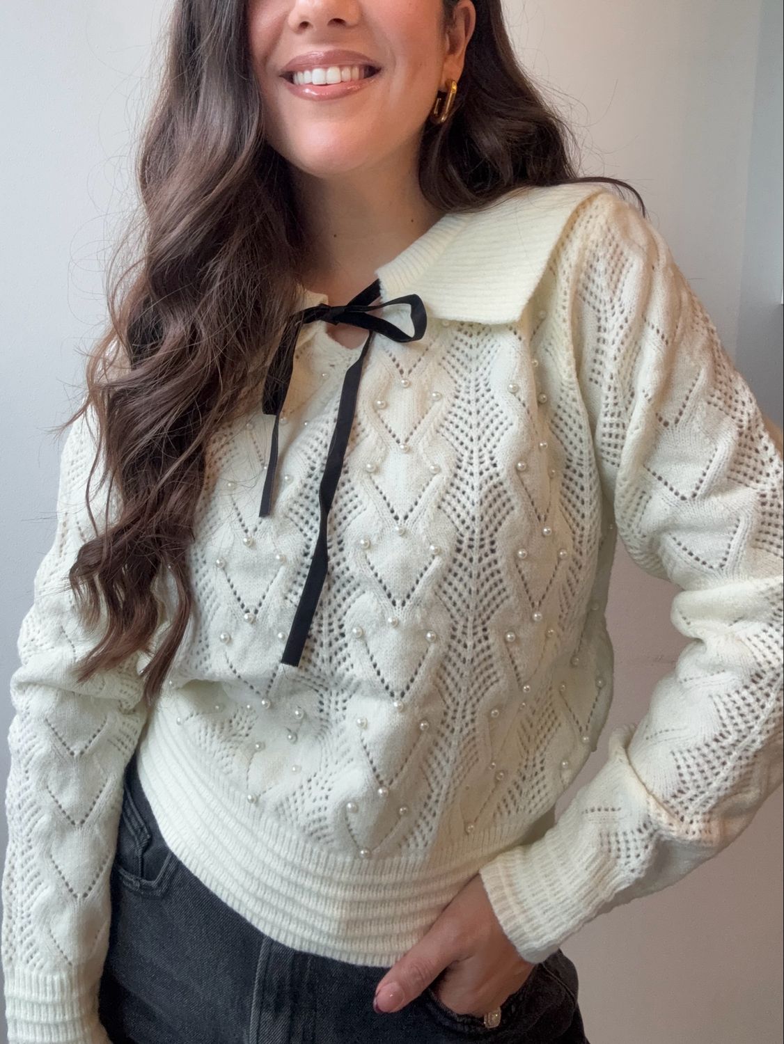 PEARL COLLAR CARDIGAN