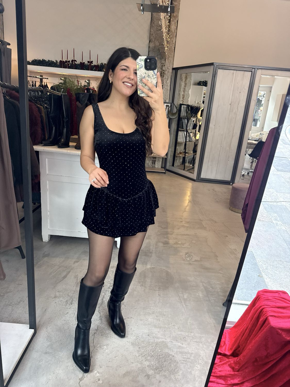 JOLIN VELVET RHINESTONE DRESS