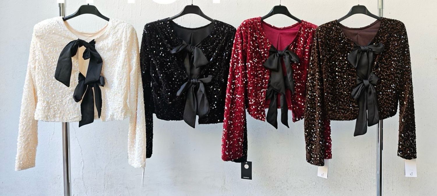 VELVET SEQUIN BOW TOP