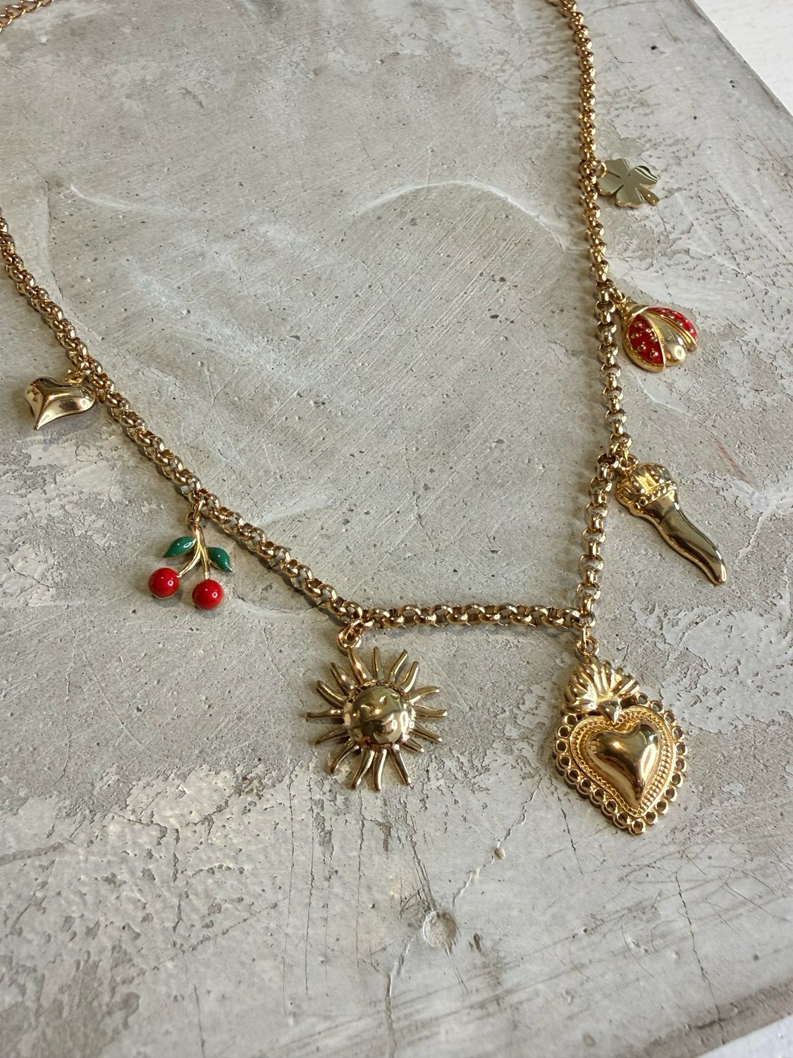 HEARTS CHERRIES  CHARMS NECKLACE